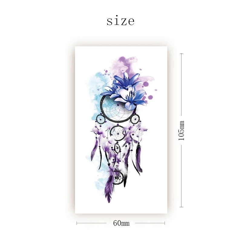 

Dreamcatcher Waterproof Temporary Tattoo Sticker Purple Flowers Ink Design Fake Tattoos Flash Tatoos Arm Body Art for Women Men