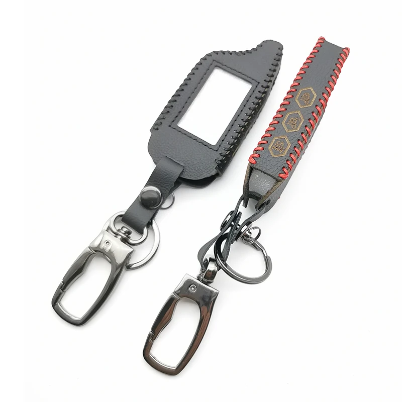 

2-way B9 LCD Keychain Remote Leather Case for Car Alarm System Security Starline Twage Russian Vehicle B9 Key Starter