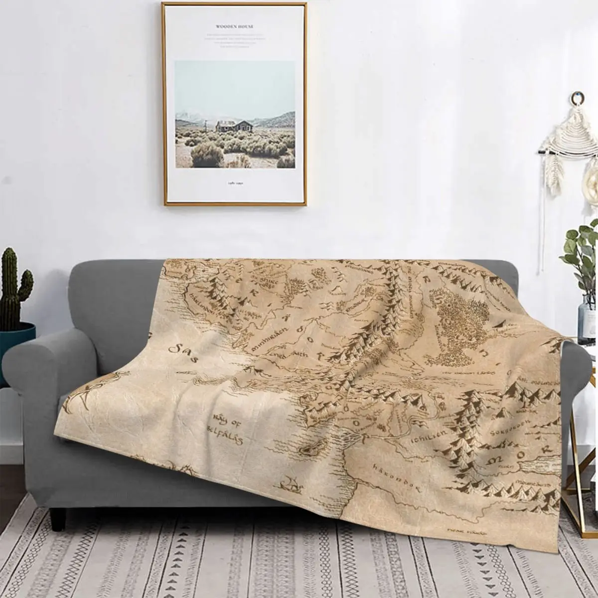 

Tolkien-Manta a cuadros con mapa de la tierra media, colcha para cama