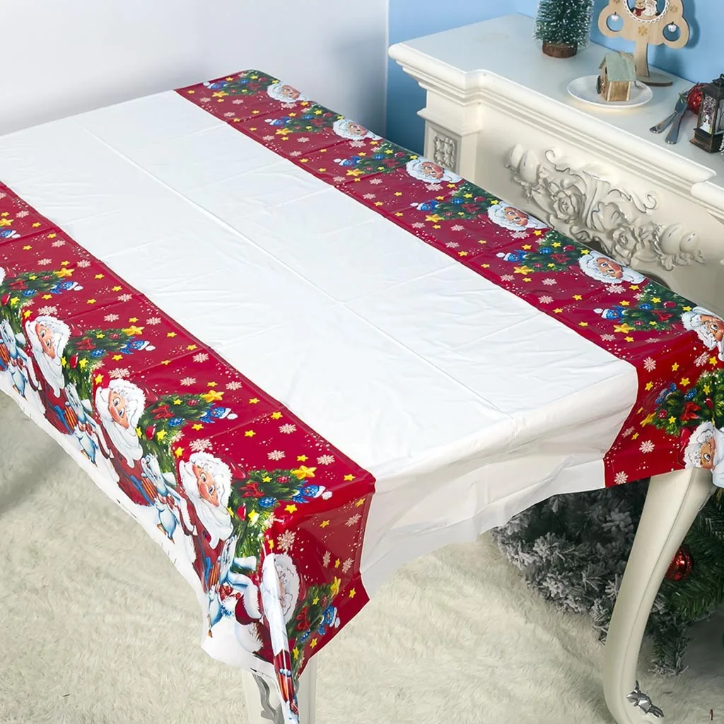 

110X180cm Table Cloth Dinner Party New Year Printed PVC Tablecloth Christmas Table Cover Decorations
