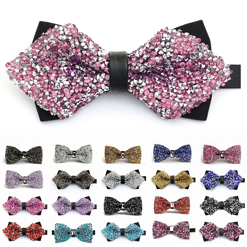 

Luxury Diamond Crystal Gem Bowties for Men Fashion Wedding Party Accessories gravatas Neckwear Banquet Male Bow Tie without Box