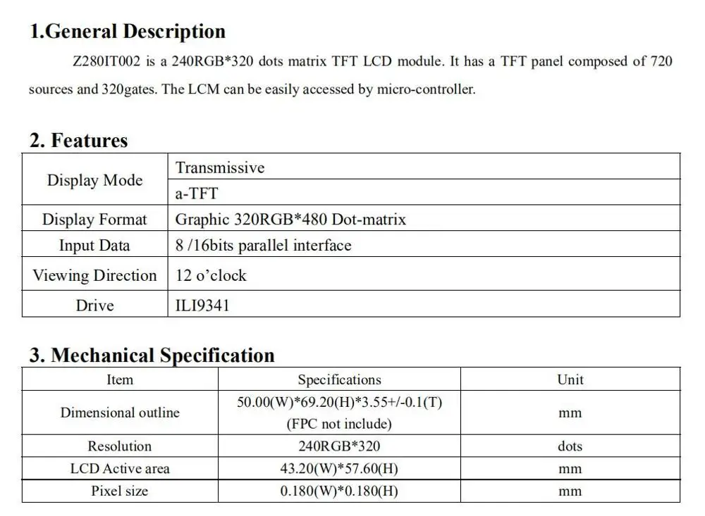 2 8 дюймов TFT ЖК-дисплей модуль 37 шпильки ILI9341 бит/16 бит параллельный 240*320 RGB 50 0*69 2*3 55