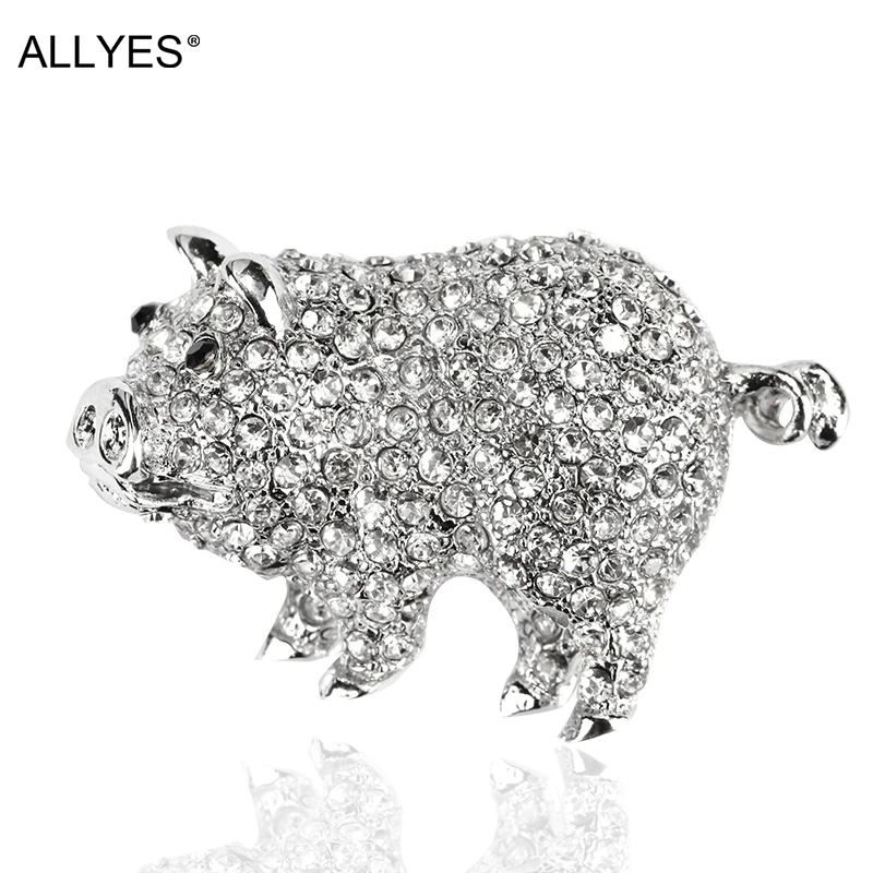 ALLYES милый горный хрусталь свинья Броши прекрасный серебряный Цвет Хрюша брошь на
