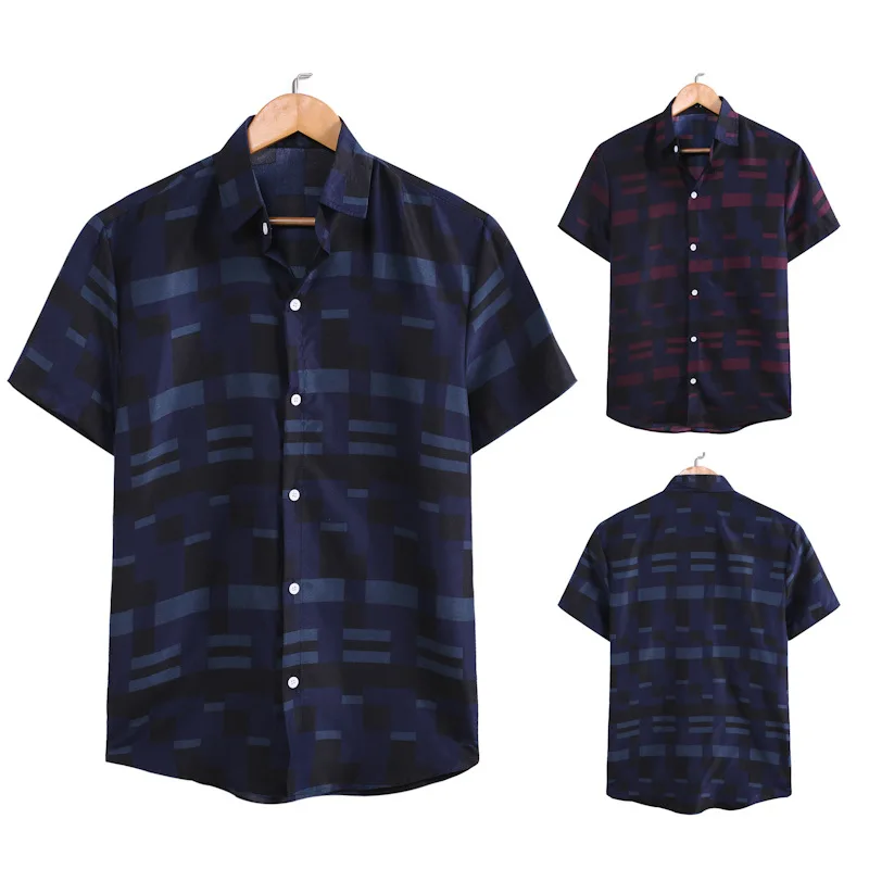 

Latest Design Plus Size Men Fashion Summer Casual Button Down Striped Short Sleeve Shirt