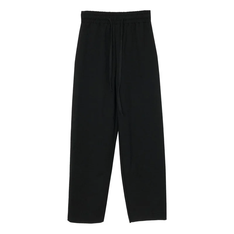 

Pants Women Basic High-waist Wide Leg Trousers Lady Casual Solid Female Cozy Drawstring Ins Korean All-match Ankle-length Spring
