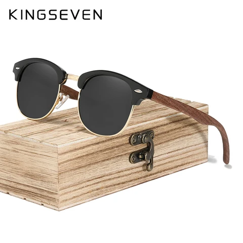 KINGSEVEN, солнцезащитные очки для мужчин, поляризационные, UV400, дерево, для женщин, круглая оправа, солнцезащитные очки, брендовые, винтажные, защитные очки в стиле пэчворк