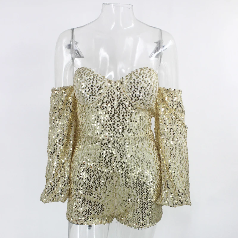 Женский комбинезон с блестками Fuedage блестящий Облегающий открытой спиной