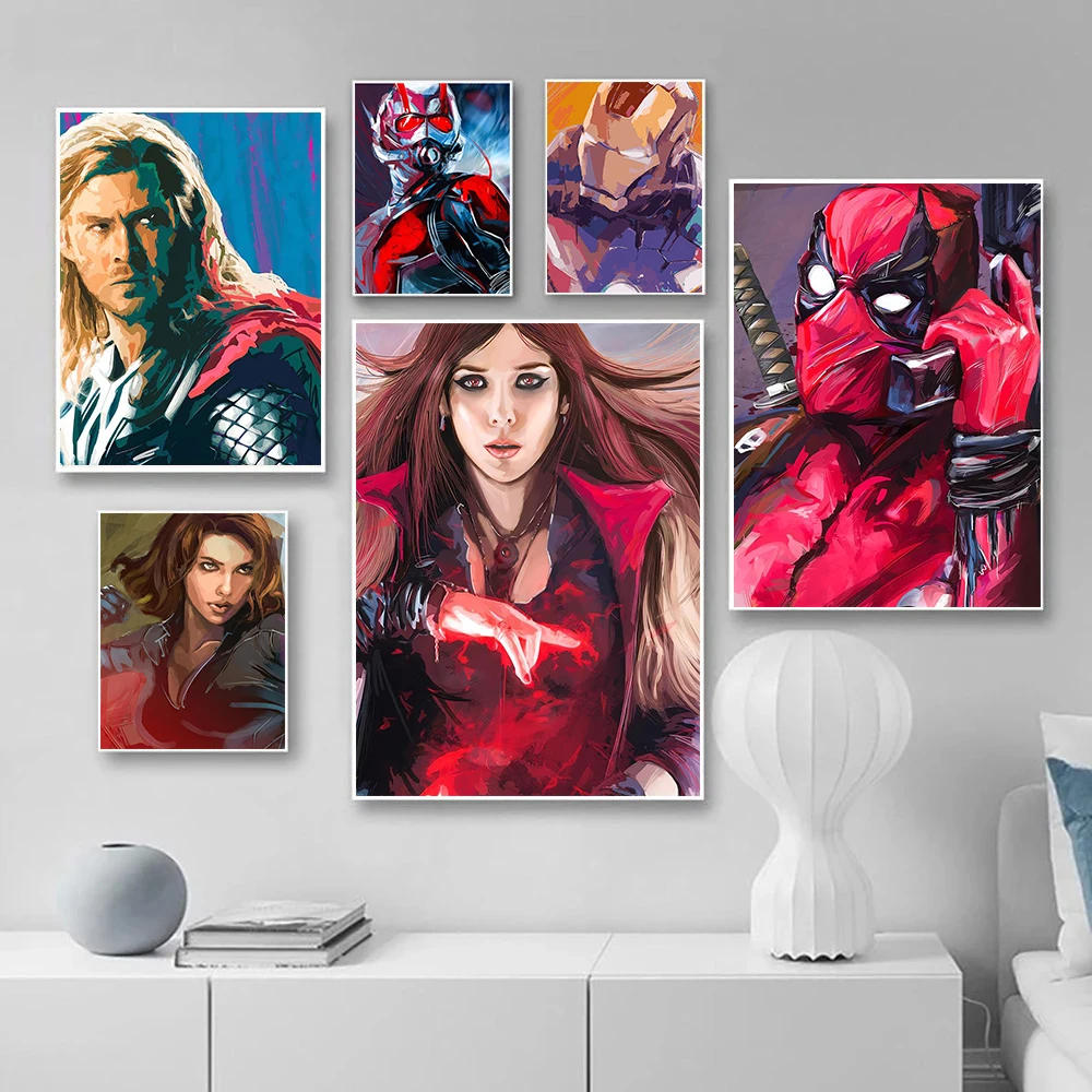 

Marvel Avengers Cartoon Superhero Anime Posters and Prints Wall Art Pictures for Living Kids Room Decoration