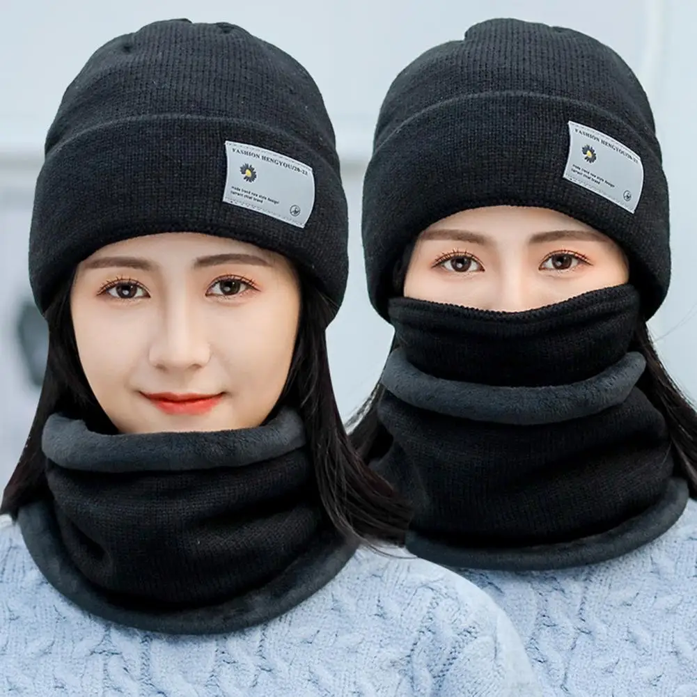 

4Pcs/Set Women Winter Knitted Beanie Hat Warm Neck Scarf Face Cover Gloves Set