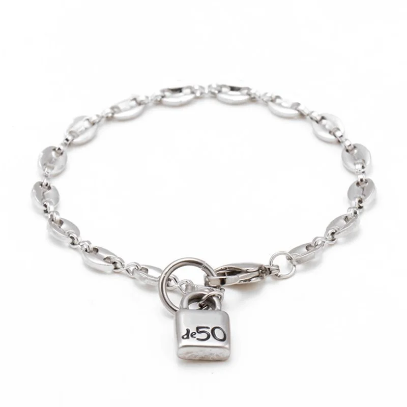 

Brand Fashion Stainless Steel Simple Coffee Bean Chain Pick Letter Lock Charm Man Woman Pig Nose Bracelet UNO Jewelry