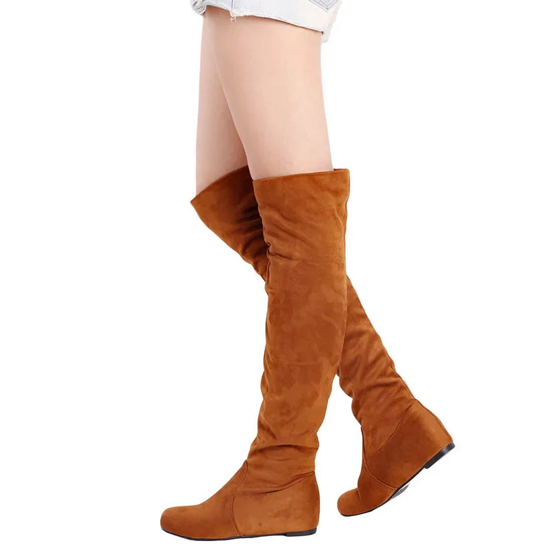 

Over The Knee Boots Women Leopard Flock Elastic Boots Female Round Toe Shoes Concise Flat Shoes Autumn Winter 2021 Plus Size 43