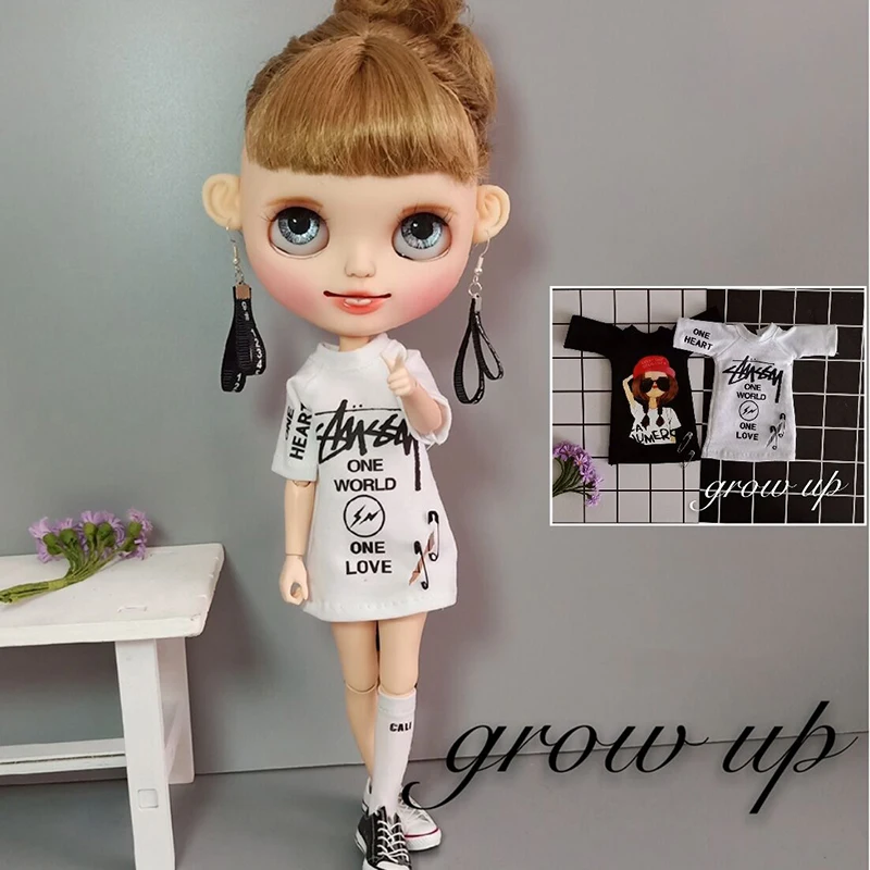 Модная одежда Blyth черное белое длинное платье-футболка для 1/6 кукол подходит (blyth