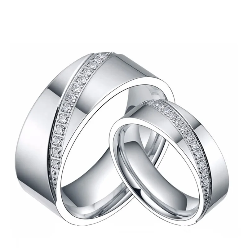 

1pc 6/8mm Titanium Ring Men Women CZ Inlay Promise Jewelry Eternity Couple Rings Matching Set Wedding Band Valentines Day Gift