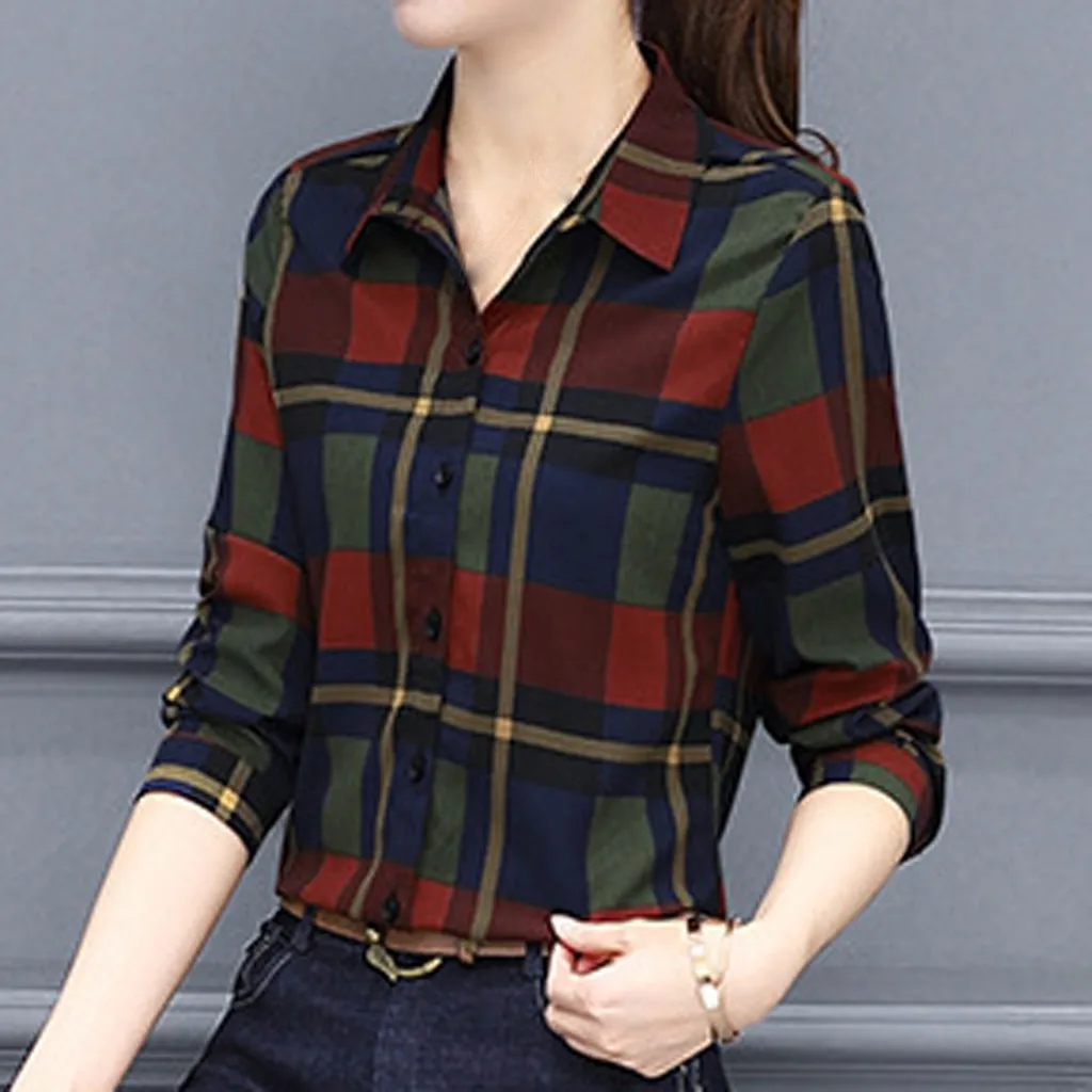 MISSOMO Women tops Business Shirt Lattice Print Long Sleeve Button Turn Down Collar Office Lapel Plus Size Blusas Feminina | Женская