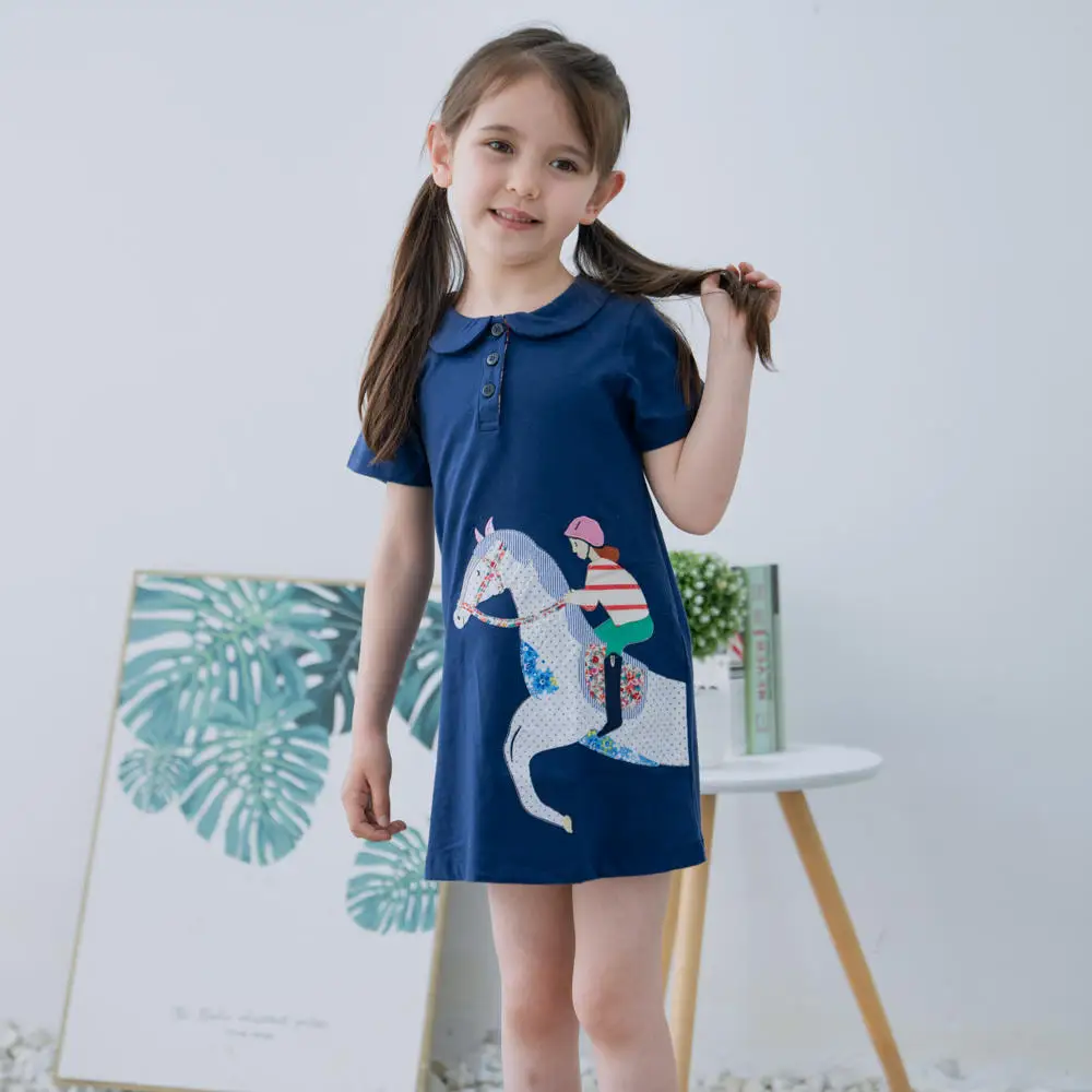 

Hollead 2021 Summer Dress Doll Collar Blue Girl Clothing Printing Children's Cotton 2-8y Costumes Dresses For Girls Toddler Kids