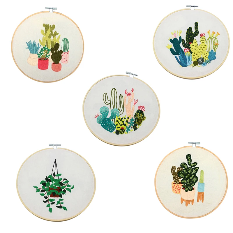 

Plants Pattern Embroidery Starter Kit with Instructions, DIY Cross Stitch Kit Include Embroidery Clothes Color Threads and Tools