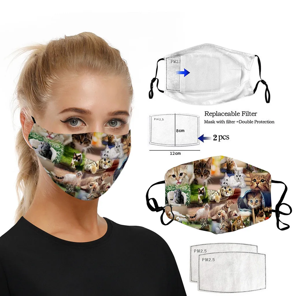 Мужская женская мужская маска для рта маски с принтом животных кошек