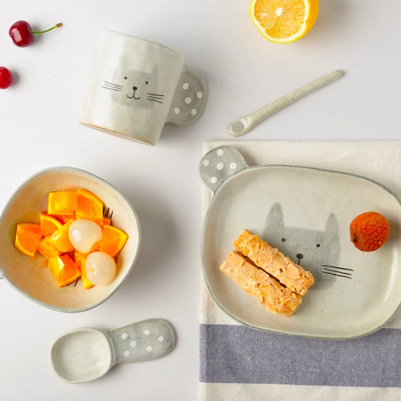 Мультяшный Набор тарелок для ужина керамическая кухонная тарелка завтрака набор