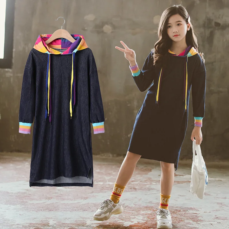 

Girls' mid-length t-shirt skirt spring 2021 new mid-length denim, big kids Korean children's sweater korean baby clothes