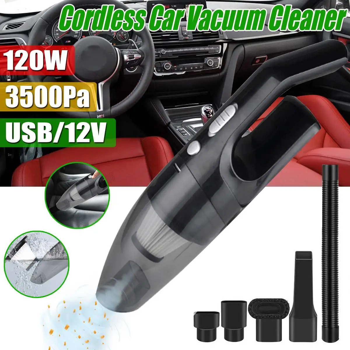 

DC 12V 120W Cable/ Usb Cordless Car Vacuum Cleaner Wet and Dry Dual Use Auto Portable Vacuums Cleaner 3500pa for Home Office