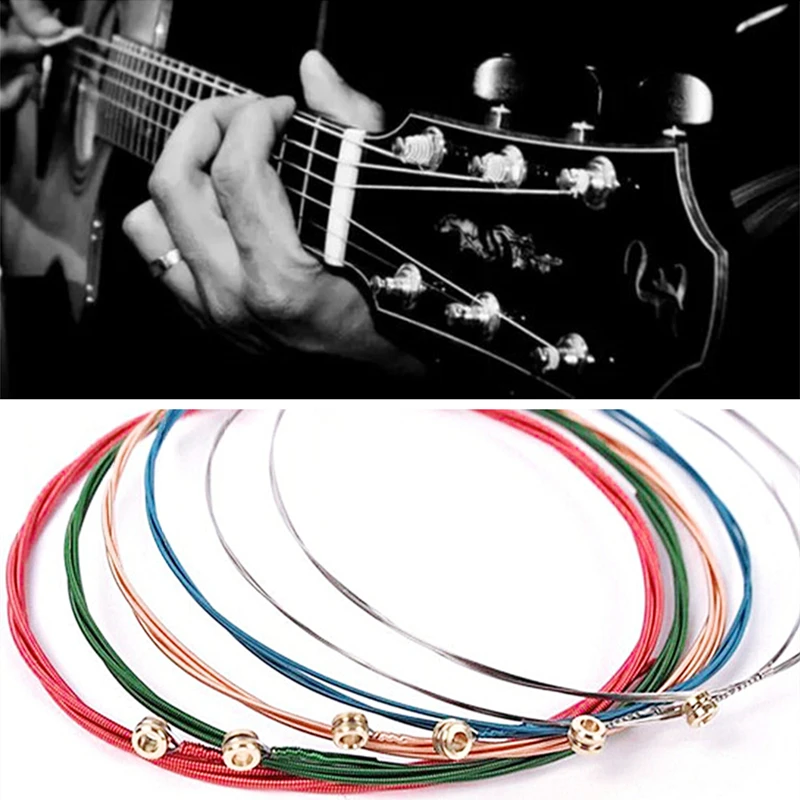 

1 Set 6Pcs Rainbow Colorful Guitar Strings E-A for Acoustic Folk Guitar Classic Guitar Multi Color Guitar Parts