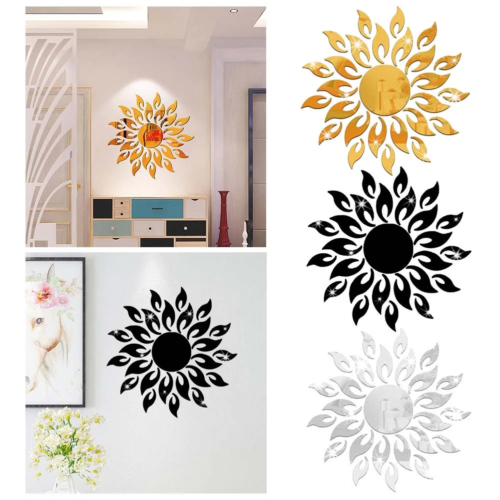 Новая самодельная 3D Наклейка на стену в форме солнца акриловая Зеркальная s