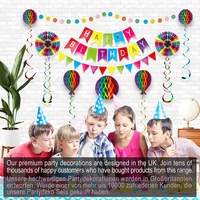 holiday birthday party supplies paper fan flower set honeycomb ball birthday flag flashing pennant garland 18 pieces