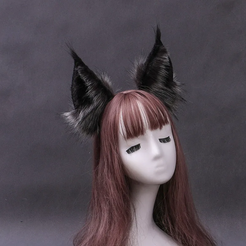 Симпатичная повязка на голову из искусственного меха с ушками волка кошки