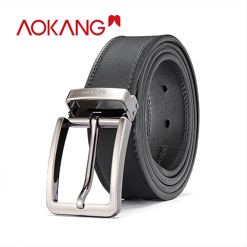 Мужской ремень из натуральной кожи AOKANG модный гладкий с металлической пряжкой 2019