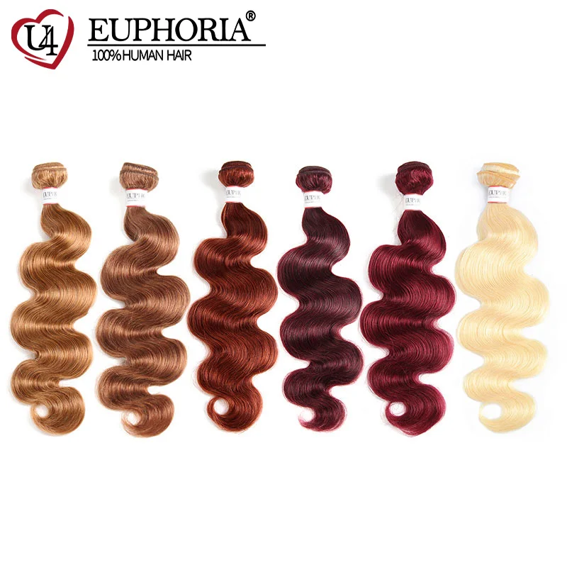 99J/бордовый красный цвет человеческие волосы пряди 8-26 дюймов Euphoria бразильские Remy человеческие волосы плетение блонд 613 объемный волнистый уток