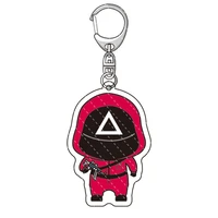 squid game keychain soldier triangle series creative charms acrylic mini doll key ring backpack pendant gift ornament