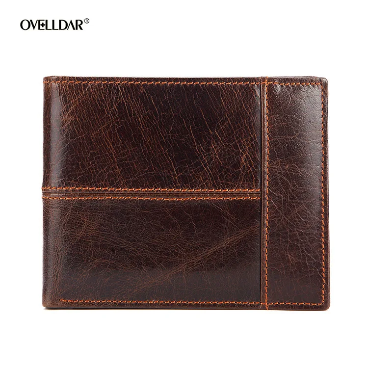 Men's Wallet Genuine Leather Short Wallet Oil Wax Cowhide Wallet Multi-card Card Holder Birthday Gift
