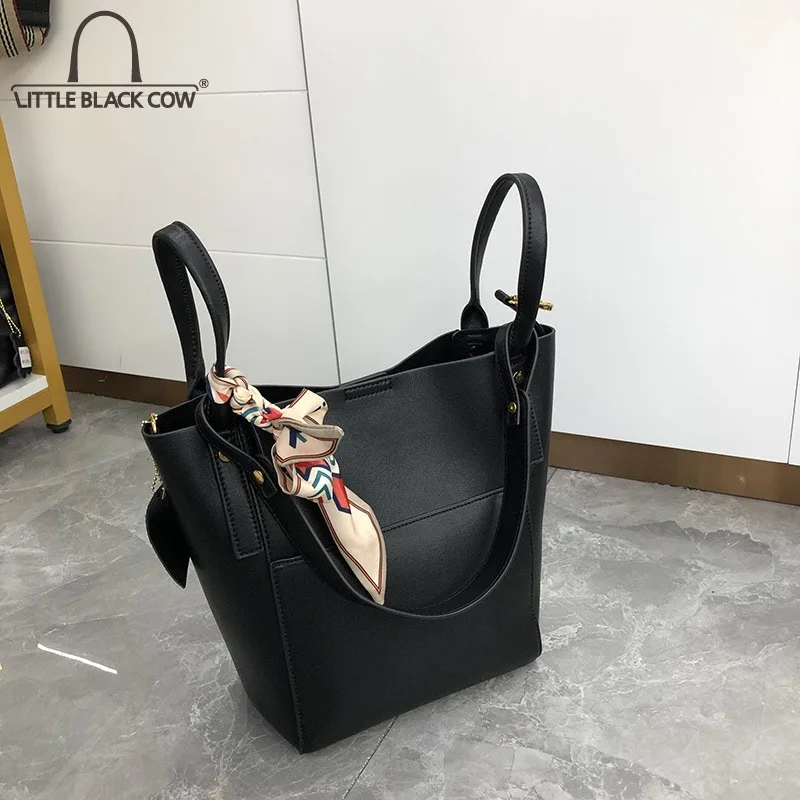 

Solid Color Women Bucket Bag New Fashion Single Shoulder Handbag Office Ladies High Capacity Composite Bag Casual Armpit Bags