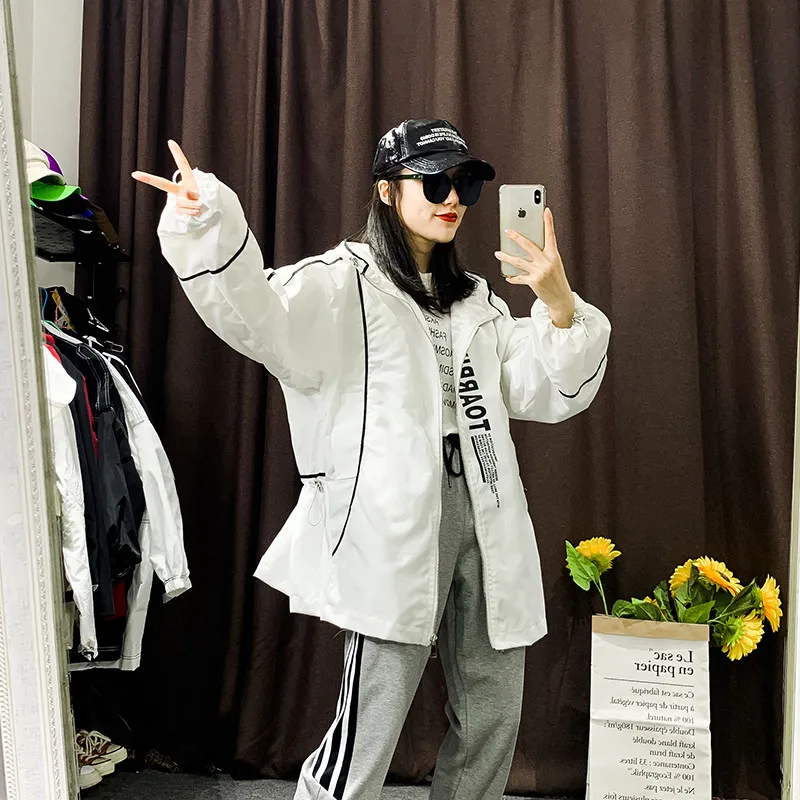 

casual Letter Hooded waist fashion Trench Coat For Women Clothes 2022 Spring Autumn New personality Windbreaker Girls Top b312
