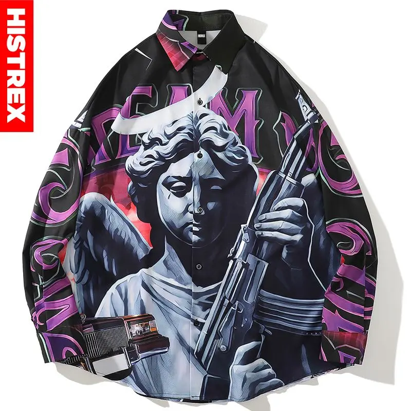 HISTREX Angel gun Shirts For Men Shirt High Quality Designer Social Button Up Harajuku Hawaiian Vintage Men's V7ZPN# - купить по