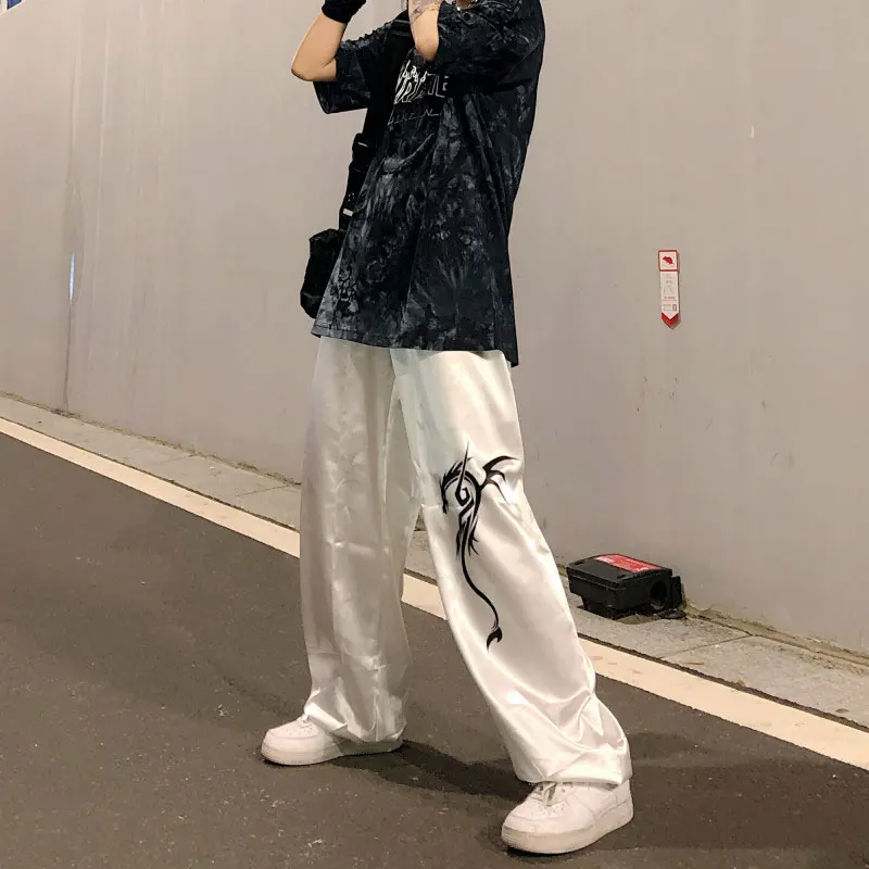 Брюки Харадзюку женская обувь с узором в виде дракона принтом завышенной талией