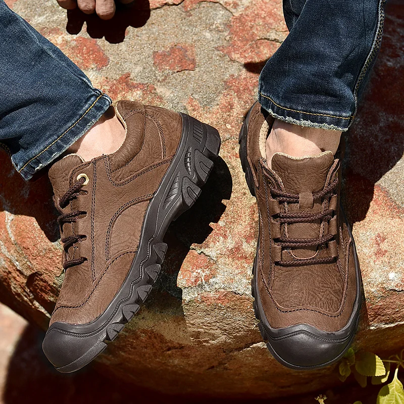 Мужские кроссовки с низким берцем коричневые повседневные кожаные