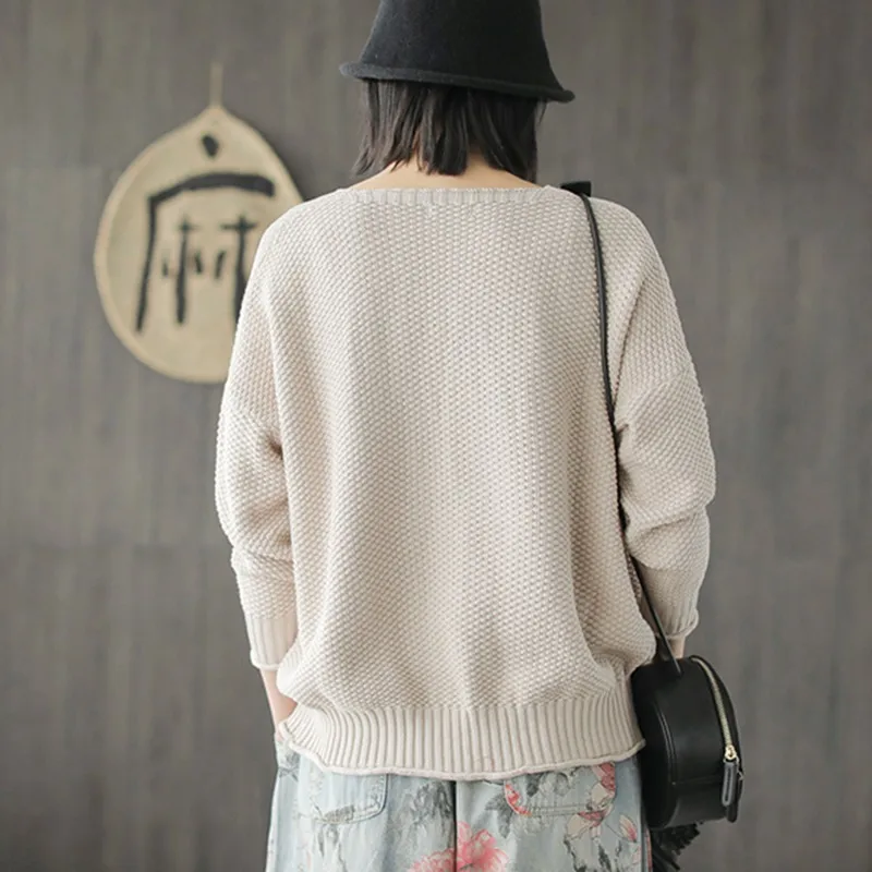 

Hot Women Knitted Solid Color Cardigan Coat Autumn Winter V-Neck Long Sleeve Female Sweaters Crochet Knit Sweater Coat