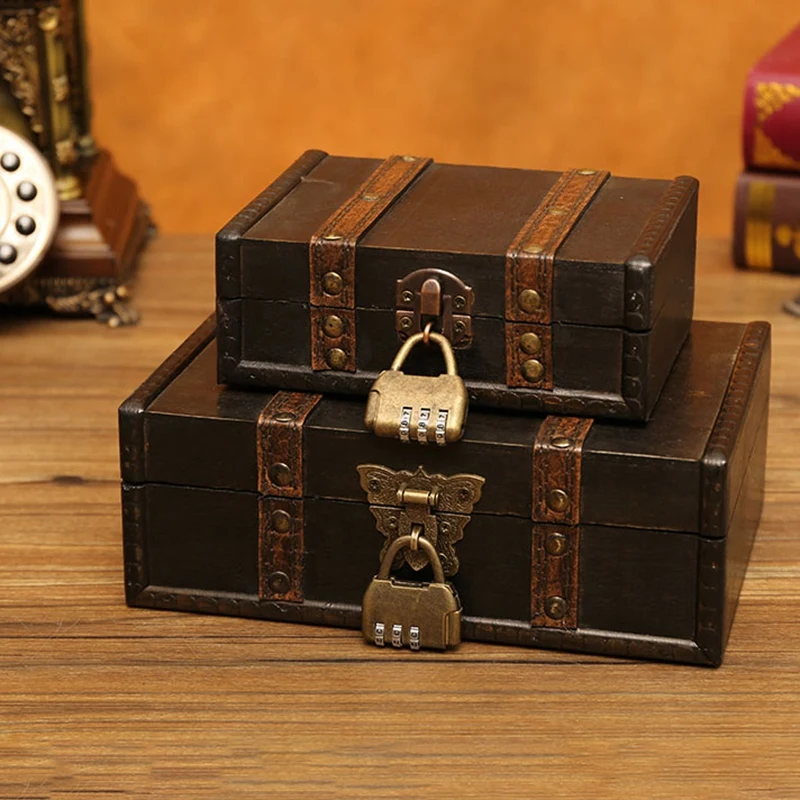 Большая винтажная шкатулка с металлическим замком для подарка и Ретро