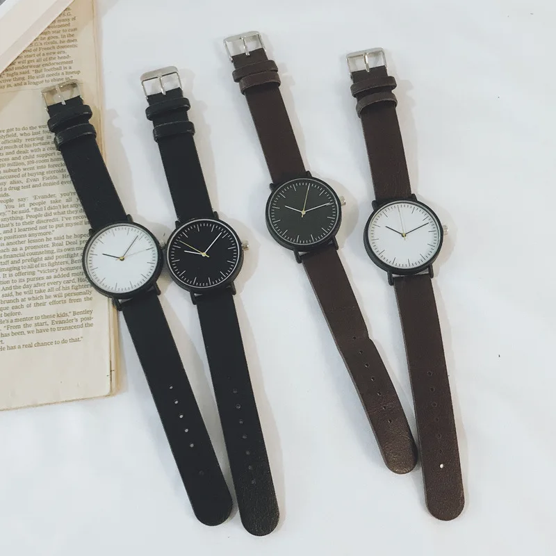 Минималистичные черные модные часы унисекс с желтой стрелкой классические