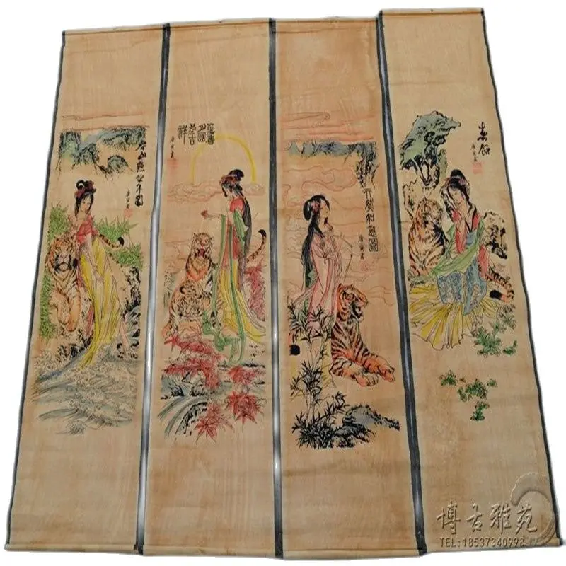 Народная коллекция китайский спиральный картина четыре Экран Картины Средний