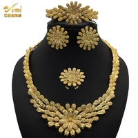 african jewelery set fashion ethiopian big necklace 24k gold necklace for women wedding nigerian high quality flower earings