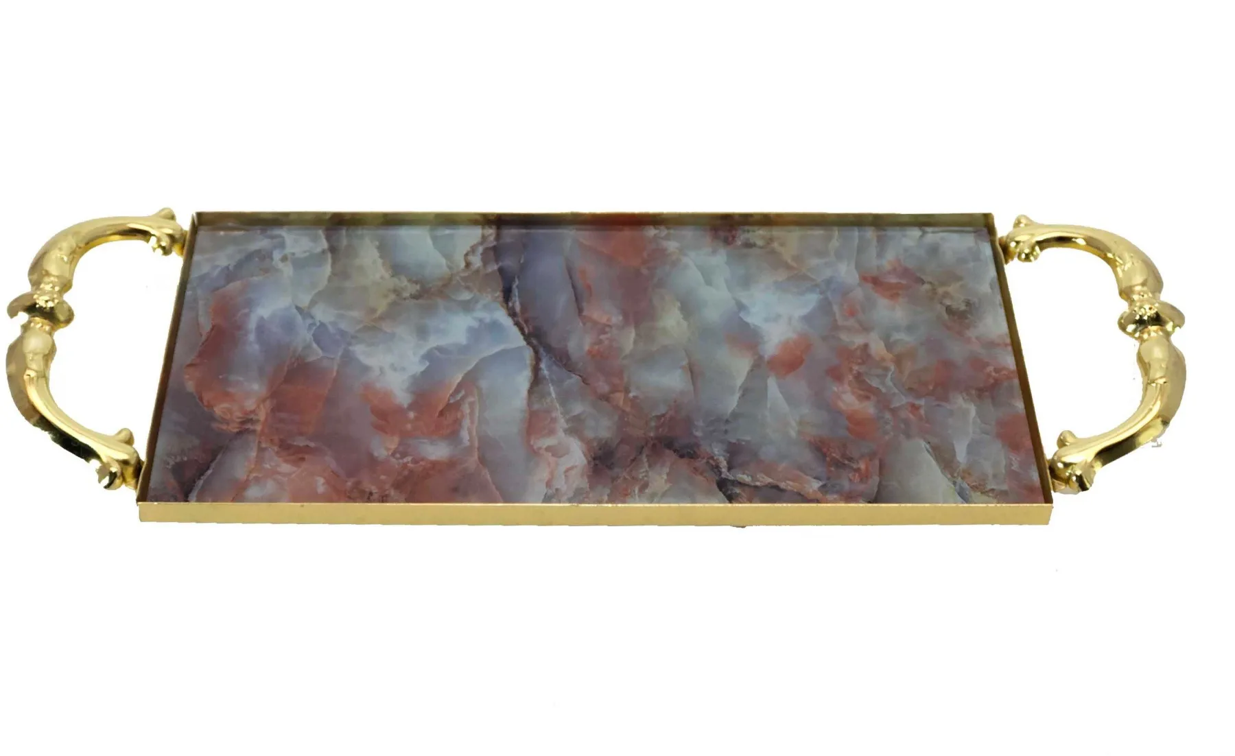 Стекло Презентация лоток прямоугольник Мрамор поднос с узором 2 kişilik Кофе|Чайные