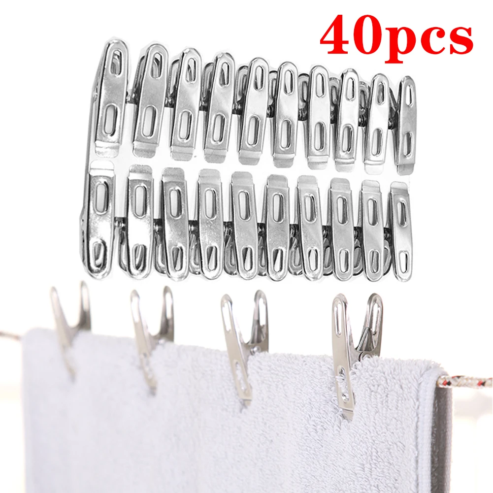 

40pcs Practical Stainless Steel Clothes Pegs Clips Socks Clips Pins Clamps Pants Underwear Towel Multipurpose Small Metal Clip