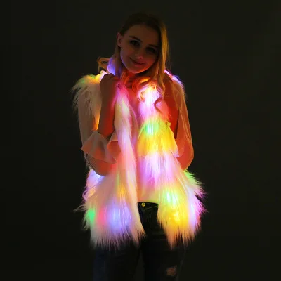 Top brand Nightclub LED Lights Dance Party Hooded Faux Fur Coat  high quality