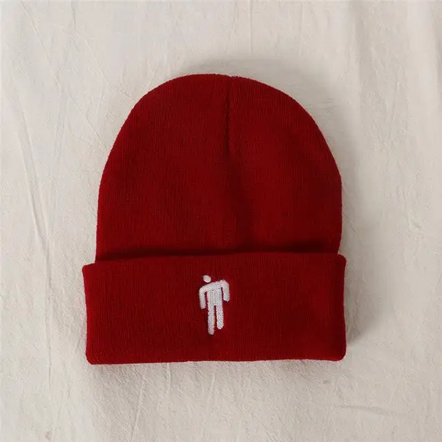 Billie Eilish Beanie цвета вязаная зимняя шапка однотонный хип-хоп трикотажный свитер шляпа костюм капитана аксессуар подарки теплая зима - Цвет: Wine Red