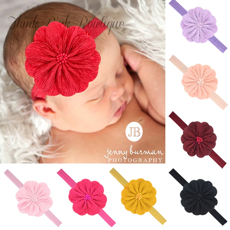 

1 Pcs Flower Hairband for Baby Girls Toddlers Kids Infants Crochet Weave Headband Newborn Elastic Handmade Solid Color Headwear