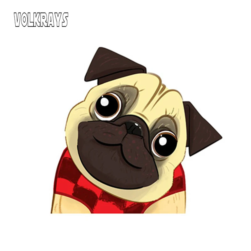 

Volkrays Animal Car Sticker Cartoon Pug Dog Sticker Cute Pet Dog Decal Sunscreen Waterproof Decoration Accessories PVC,13cm*12cm