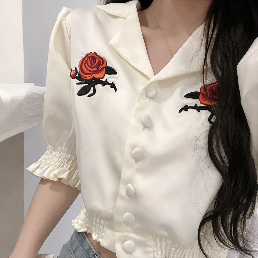 Женская блузка с вышитым цветком в стиле ретро лето 2020 Новые укороченные топы во