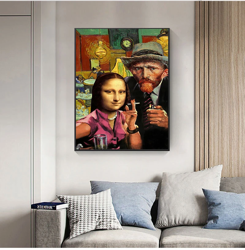 Забавное искусство Мона Лиза и Ван Гога курительные картины на холсте фотообои